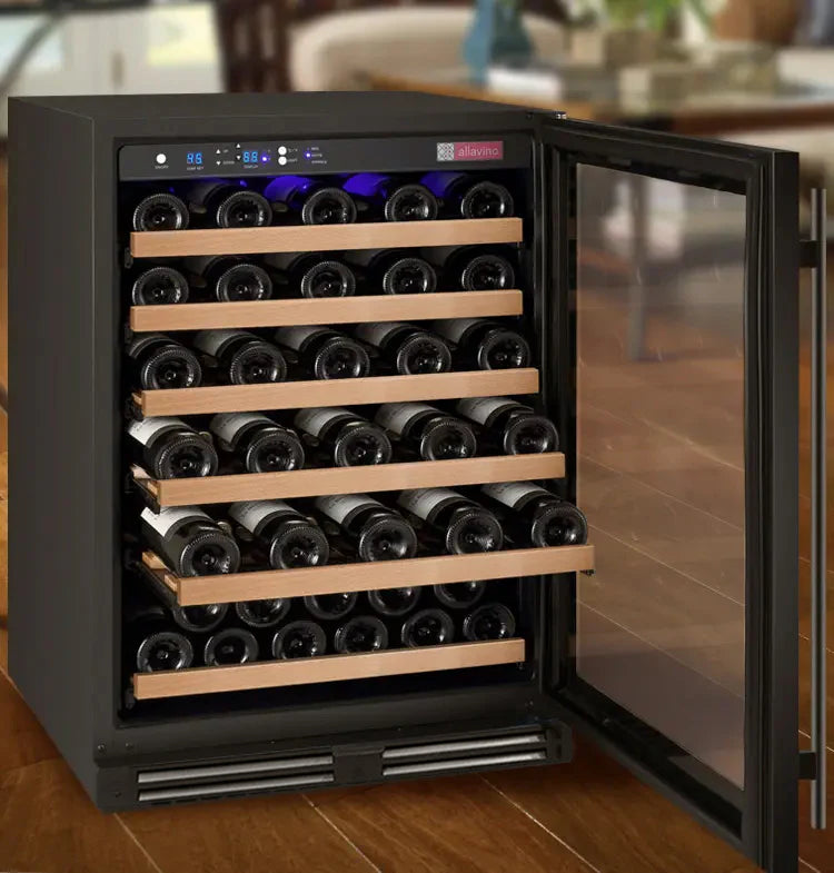 Allavino FlexCount Series 56 Bottle Single Zone Built-In Wine Refrigerator with Black Door - Right Hinge