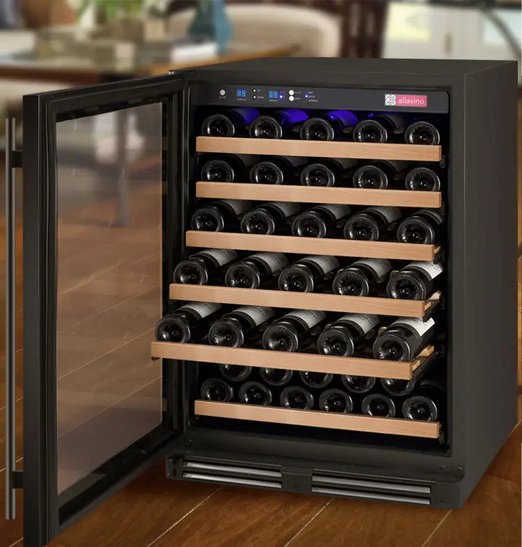 Allavino 24" Wide FlexCount II Tru-Vino 56 Bottle Single Zone Black Left Hinge Wine Refrigerator