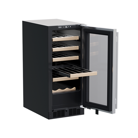 Marvel 15-In Built-In Single Zone Wine Refrigerator With Stainless Steel Glass Reversible Door & Wine Cradle
