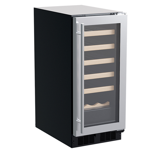 Marvel 15-In Built-In Single Zone Wine Refrigerator With Stainless Steel Glass Reversible Door & Wine Cradle