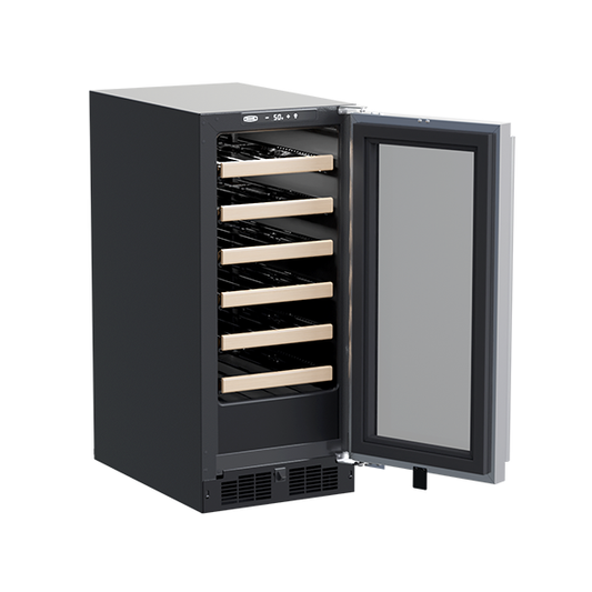Marvel 15-In Built-In High-Efficiency Single Zone Wine Refrigerator Stainless Steel Glass Reversible Door