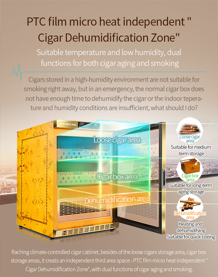 Raching MON800A Precision Electronic Cigar Humidor Cabinet – Gold with Ammonia Removal | 500–600 Cigar Capacity