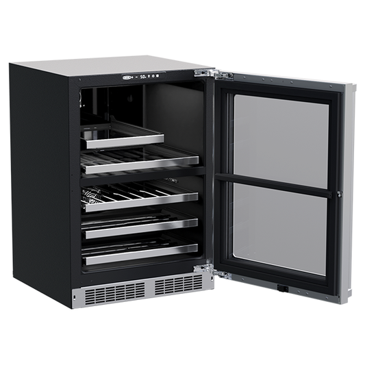 Marvel 24-In Professional Built-In Dual Zone Wine And Beverage Center Stainless Steel Glass Lock Reversible Door