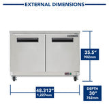 Maxx Cold 48.3 Inch Double Door Undercounter Refrigerator, Stainless Steel