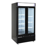 Maxx Cold 36 Inch cuft Double Door Merchandiser Refrigerator, Black Exterior, Swinging Doors