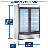 Maxx Cold 54 Inch Double Glass Door Merchandiser Refrigerator, Free Standing, 48 Cu. Ft.