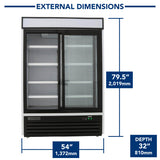 Maxx Cold 54 Inch Double Glass Door Merchandiser Refrigerator, Free Standing, 48 Cu. Ft.