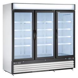 Maxx Cold 81 Inch Triple Swing Glass Door Merchandiser Refrigerator Free Standing, 72 Cu. Ft