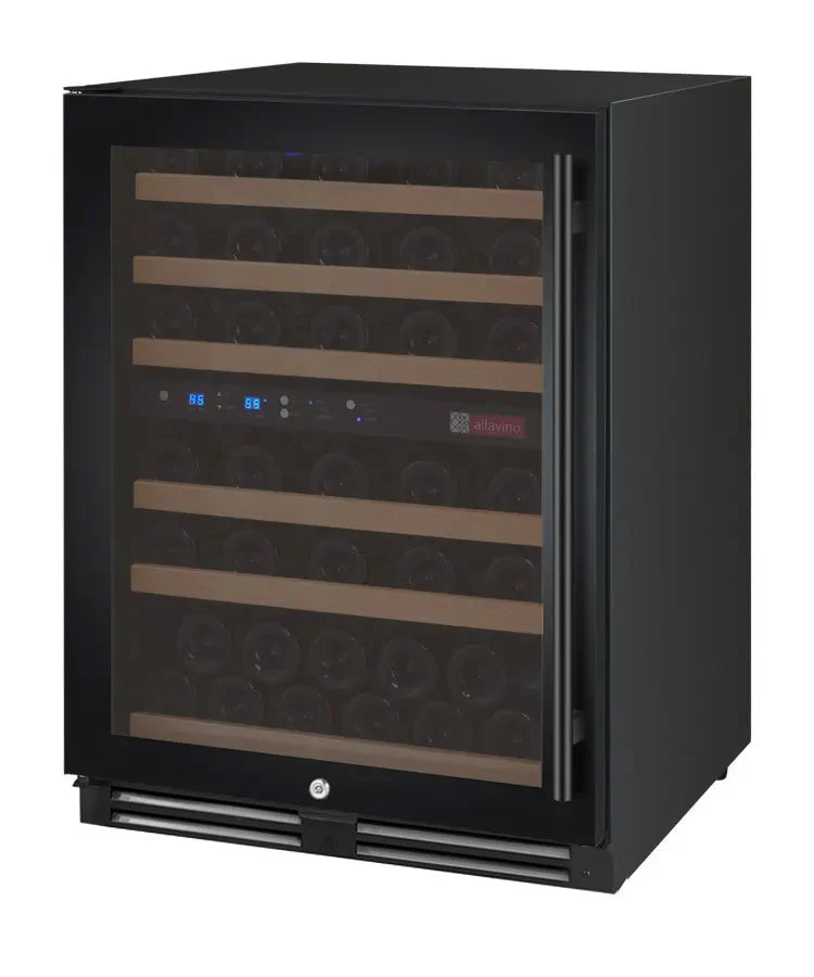 Allavino 24" Wide FlexCount II Tru-Vino 56 Bottle Dual Zone Black Left Hinge Wine Refrigerator