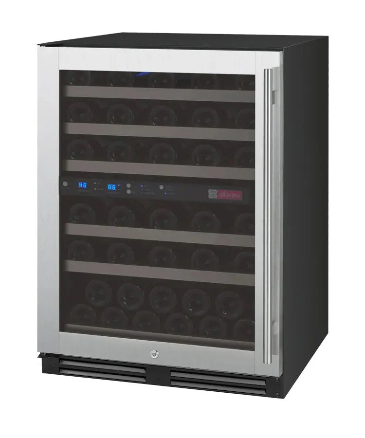 Allavino 24" Wide FlexCount II Tru Vino 56 Bottle Dual Zone Stainless Steel Left Hinge Wine Refrigerator