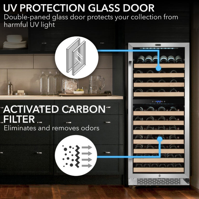 Whynter BWR-0922DZ/BWR-0922DZa 24" 92 Bottle Built-in Large Capacity Stainless Steel Dual Zone Compressor Wine Refrigerator with Display Rack and LED display