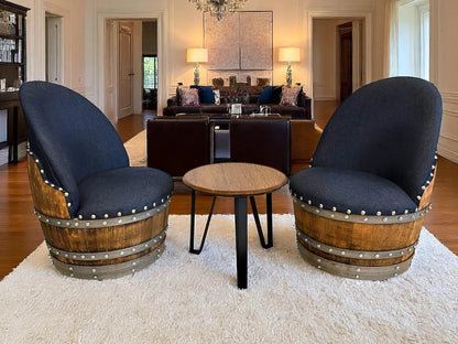 Whiskey & Wine Barrel Modern Table Set — Table and Chairs, Reclaimed Oak