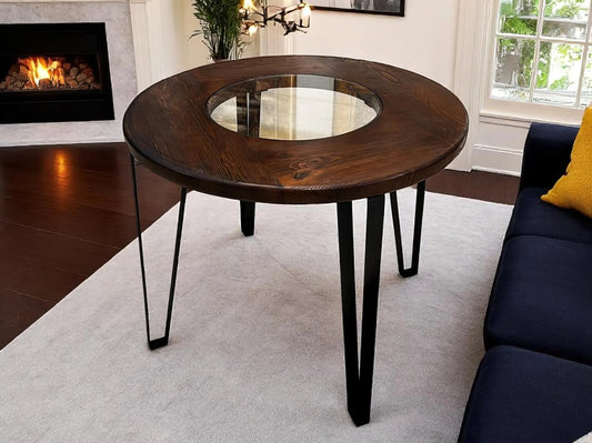 Whiskey & Wine Barrel Steel-Leg Side Table — Glass-Free Oak Top
