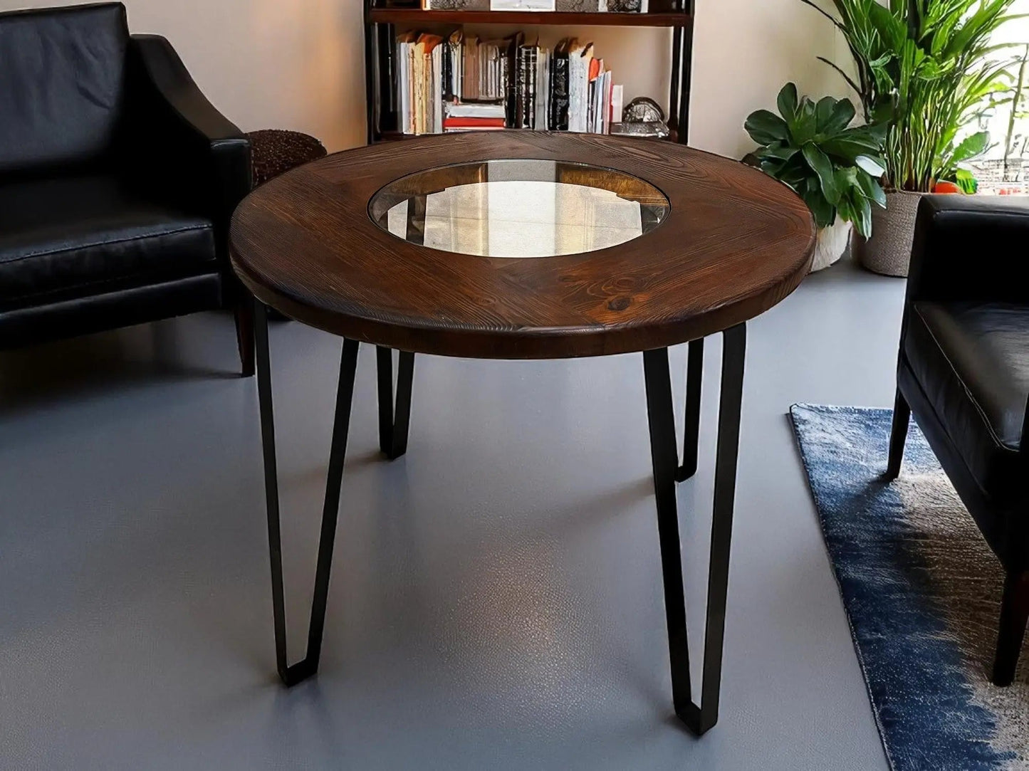 Whiskey & Wine Barrel Steel-Leg Side Table — Glass-Free Oak Top