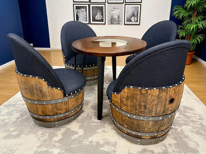 Whiskey & Wine Barrel Steel-Leg Table Set — 4 Chairs, Modern Build