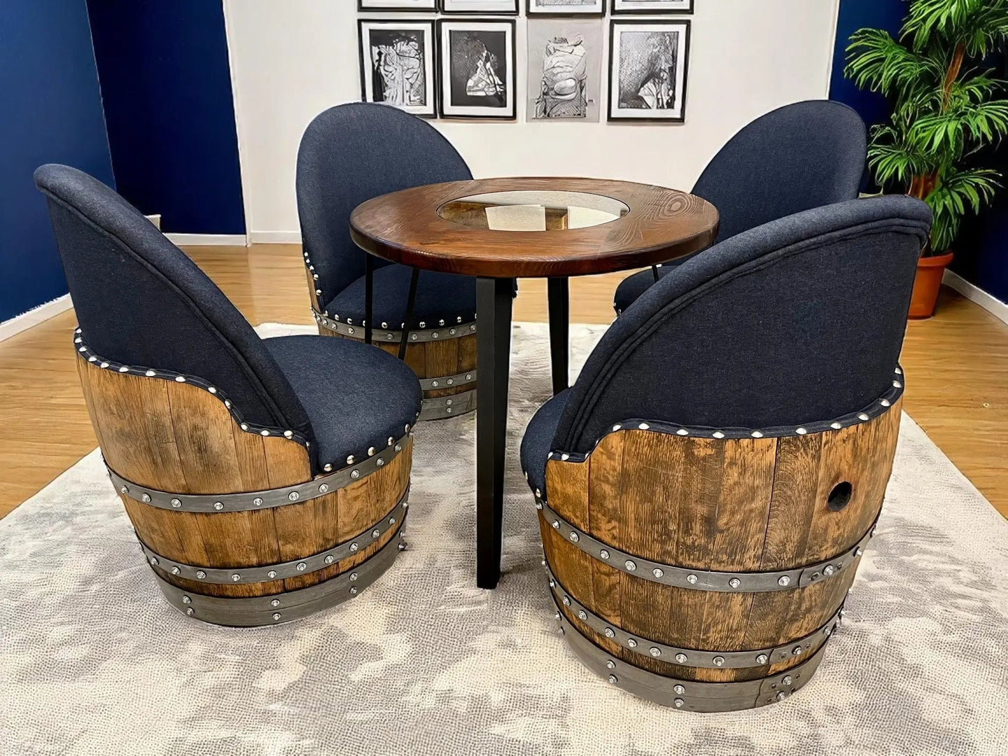 Whiskey & Wine Barrel Steel-Leg Side Table — Glass-Free Oak Top