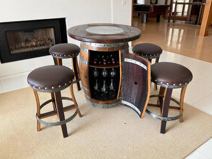Multi-Use Whiskey & Wine Barrel Bar Set — Glass Top, Cabinet Storage