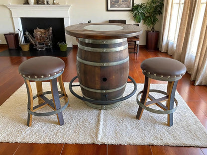 Whiskey & Wine Barrel DIY Bistro Kit — Table Top, Foot Rail & Stools