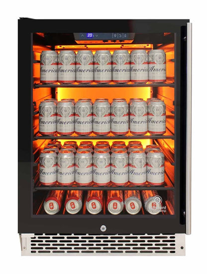 Vinotemp Beverage Cooler, 3 Color Backlit Lighting, Black Body, Stainless Steel Door (Left Hinge)