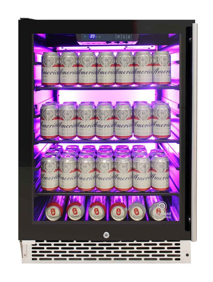 Vinotemp Beverage Cooler, 3 Color Backlit Lighting, Black Body, Stainless Steel Door (Left Hinge)