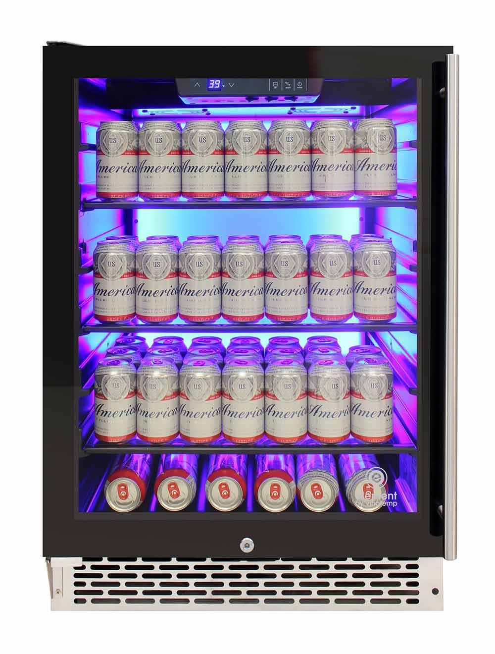 Vinotemp Beverage Cooler, 3 Color Backlit Lighting, Black Body, Stainless Steel Door (Left Hinge)