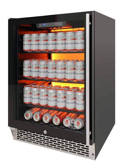 Vinotemp Beverage Cooler, 3 Color Backlit Lighting, Black Body, Stainless Steel Door (Left Hinge)