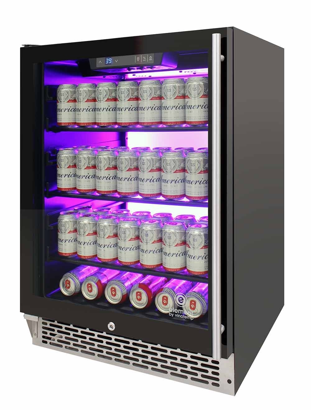 Vinotemp Beverage Cooler, 3 Color Backlit Lighting, Black Body, Stainless Steel Door (Left Hinge)