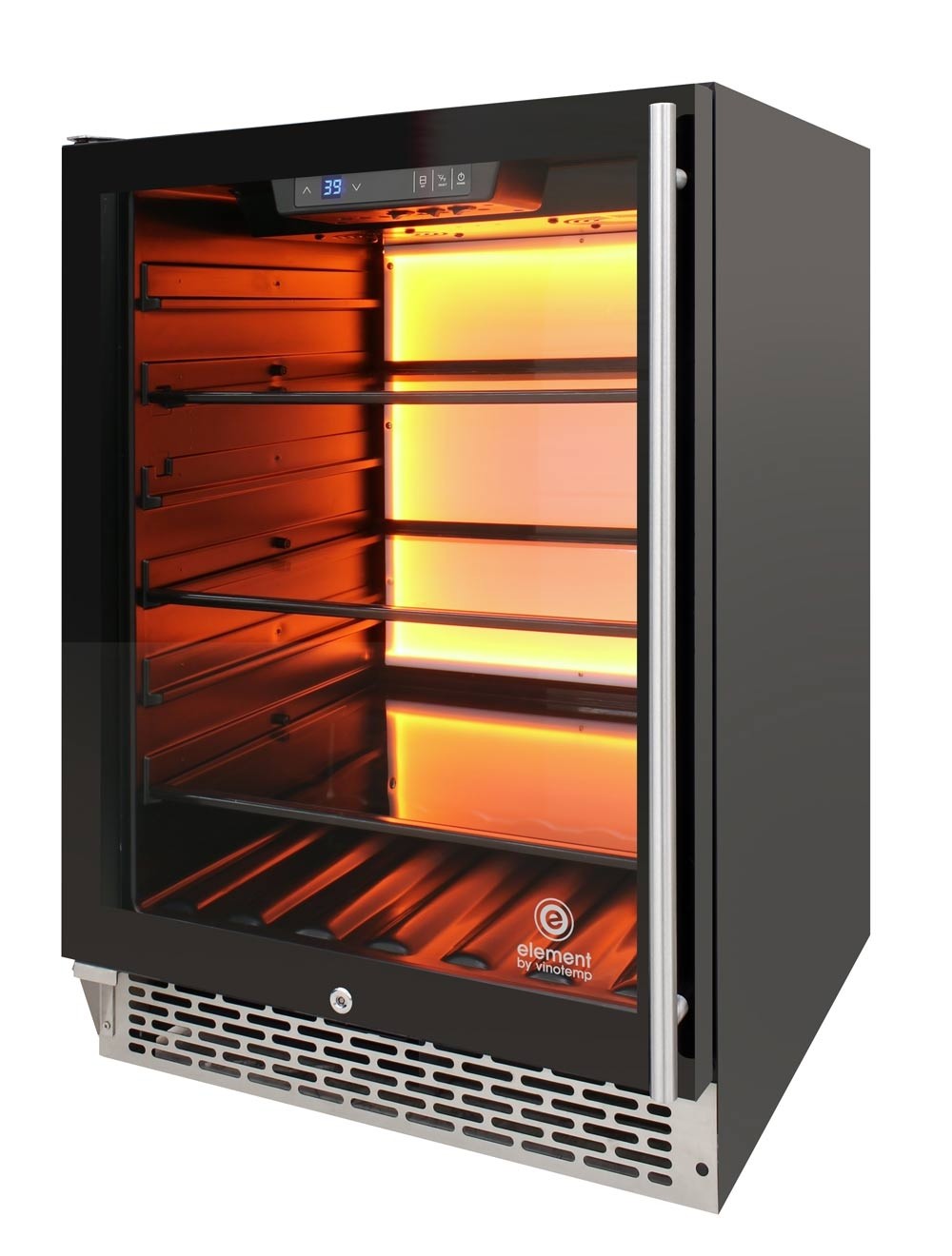 Vinotemp Beverage Cooler, 3 Color Backlit Lighting, Black Body, Stainless Steel Door (Left Hinge)