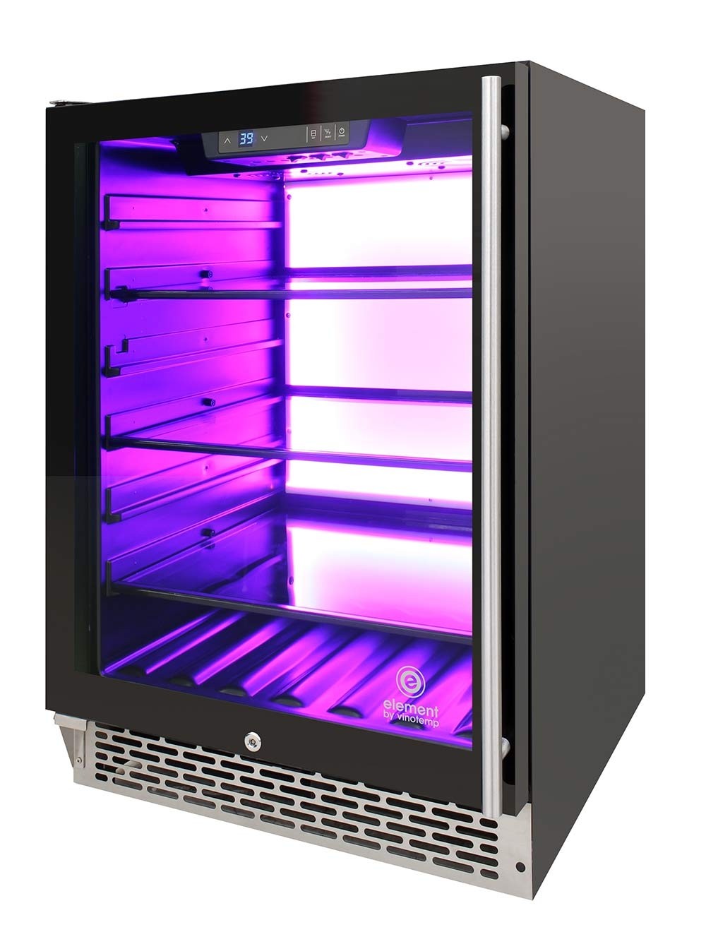 Vinotemp Beverage Cooler, 3 Color Backlit Lighting, Black Body, Stainless Steel Door (Left Hinge)