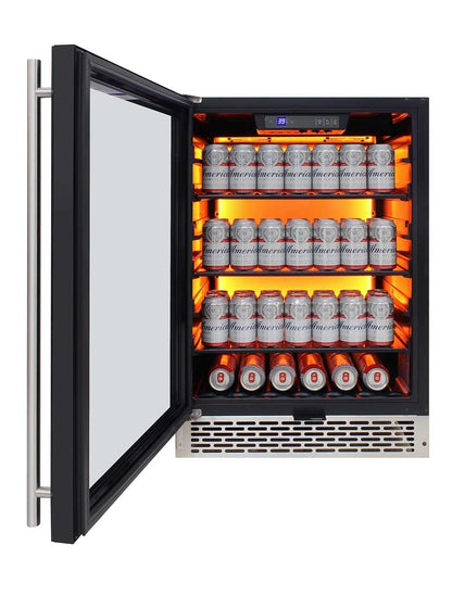 Vinotemp Beverage Cooler, 3 Color Backlit Lighting, Black Body, Stainless Steel Door (Left Hinge)