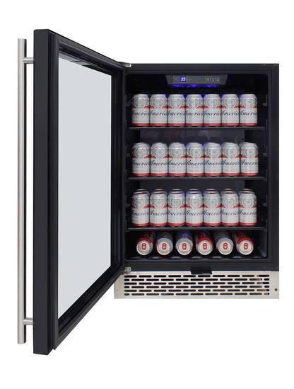 Vinotemp Beverage Cooler, 3 Color Backlit Lighting, Black Body, Stainless Steel Door (Left Hinge)