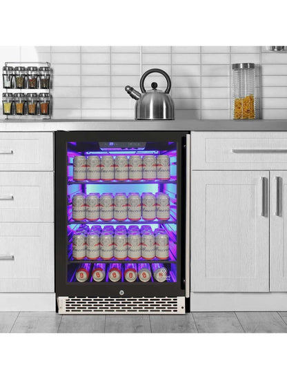 Vinotemp Beverage Cooler, 3 Color Backlit Lighting, Black Body, Stainless Steel Door (Left Hinge)