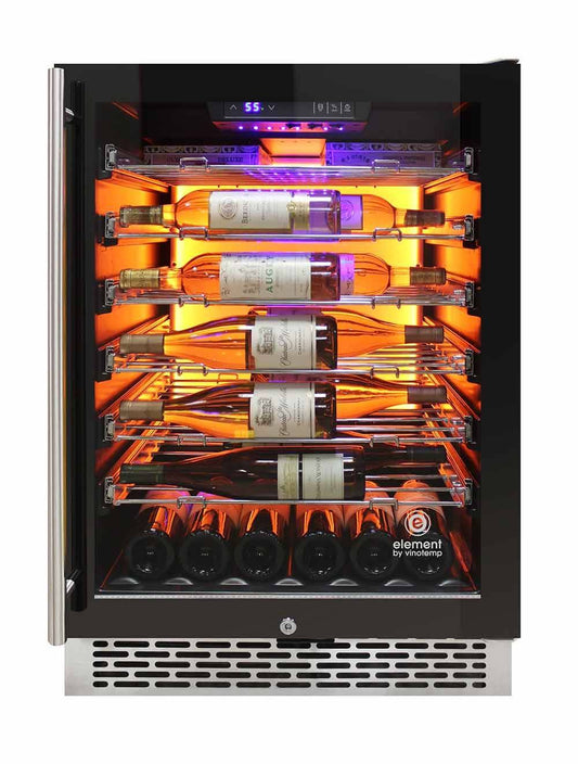 Vinotemp 54 Bottle Wine Cooler, 3 Color Backlit Lighting, Black Body, Stainless Steel Door