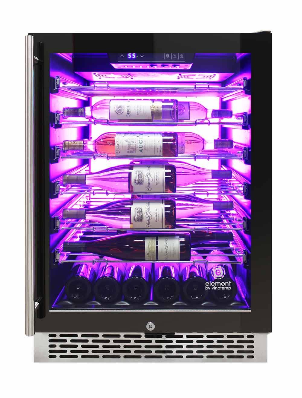 Vinotemp 54 Bottle Wine Cooler, 3 Color Backlit Lighting, Black Body, Stainless Steel Door