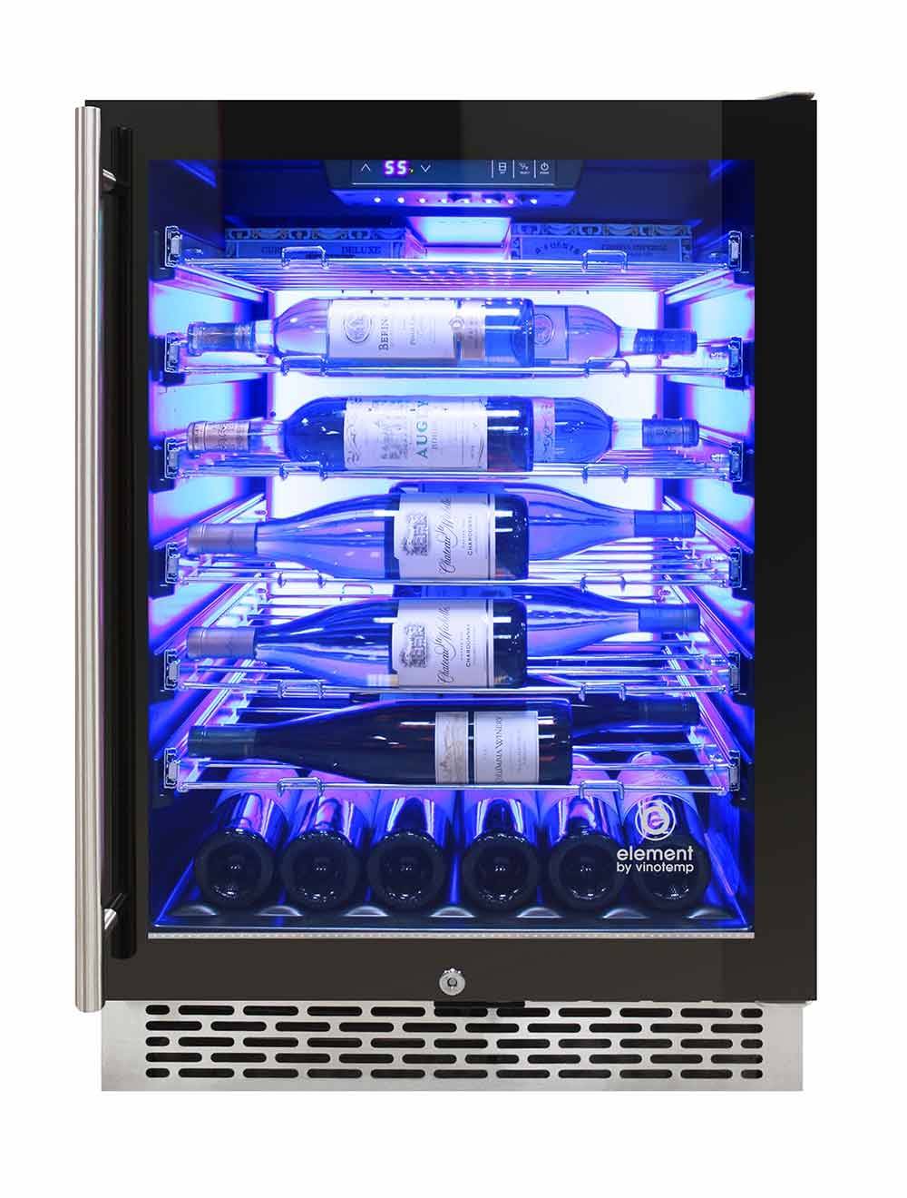 Vinotemp 54 Bottle Wine Cooler, 3 Color Backlit Lighting, Black Body, Stainless Steel Door