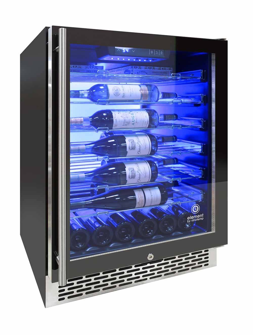 Vinotemp 54 Bottle Wine Cooler, 3 Color Backlit Lighting, Black Body, Stainless Steel Door