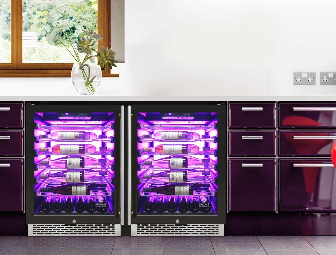 Vinotemp 54 Bottle Wine Cooler, 3 Color Backlit Lighting, Black Body, Stainless Steel Door