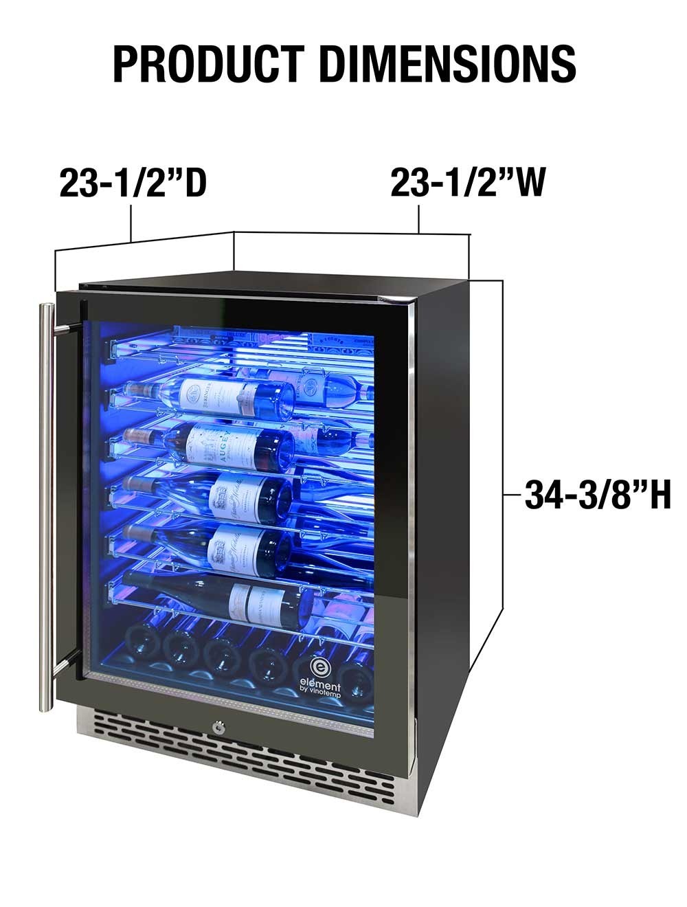 Vinotemp 54 Bottle Wine Cooler, 3 Color Backlit Lighting, Black Body, Stainless Steel Door