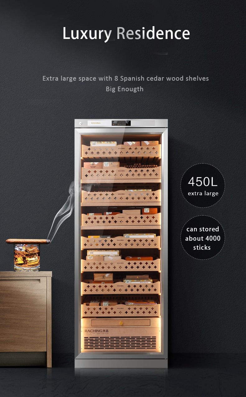 Raching CT48A Precision Stainless Steel Cigar Humidor Cabinet | 4200 Cigar Capacity