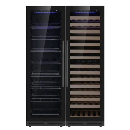 KingsBottle 71″ Tall Upright Low-E Glass Door Black Wine And Beverage Refrigerator Combo