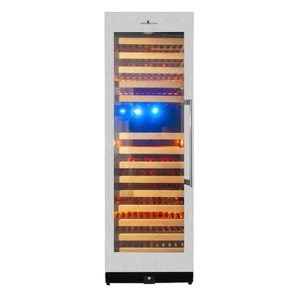 KingsBottle 164 Bottle Tall Large Left Hinge Glass Door Dual Zone Black Wine Cooler