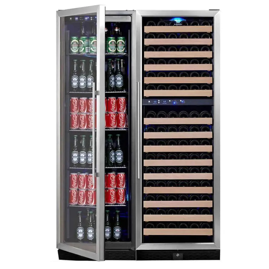 KingsBottle 72″ Tall Glass Door Stainless Steel Wine And Beverage Refrigerator Combo