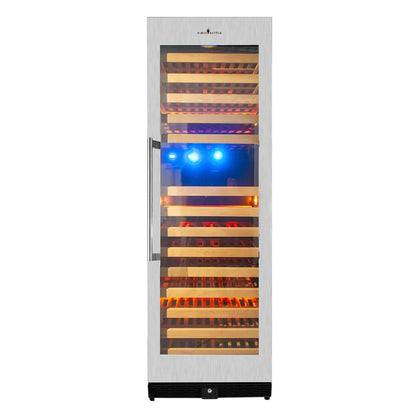 KingsBottle 164 Bottle Tall Large Right Hinge Glass Door Dual Zone Stainless Steel Wine Cooler