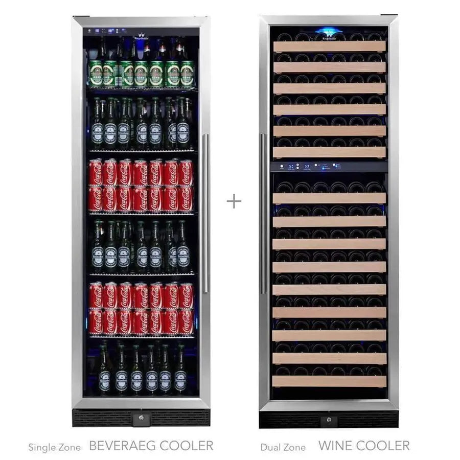 KingsBottle 72″ Tall Glass Door Stainless Steel Wine And Beverage Refrigerator Combo