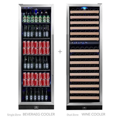 KingsBottle 72″ Tall Glass Door Stainless Steel Wine And Beverage Refrigerator Combo