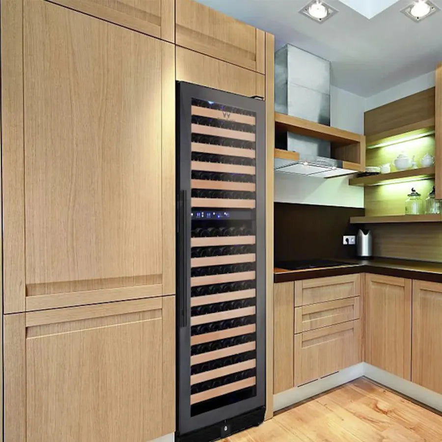 KingsBottle 164 Bottle Tall Large Right Hinge Glass Door Dual Zone Stainless Steel Wine Cooler