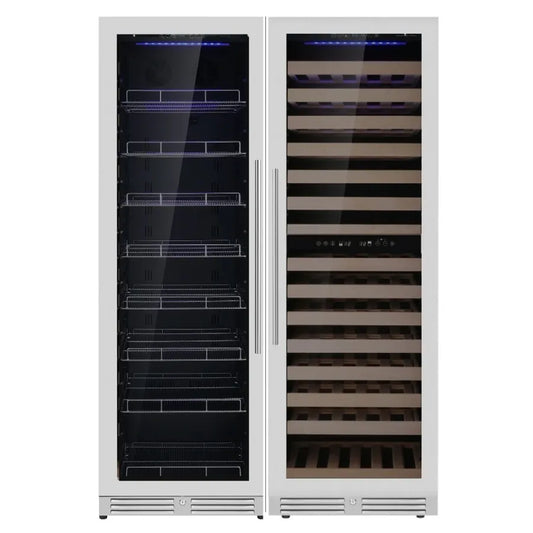 KingsBottle 71″ Tall Upright Low-E Glass Door Stainless Steel Wine And Beverage Refrigerator Combo