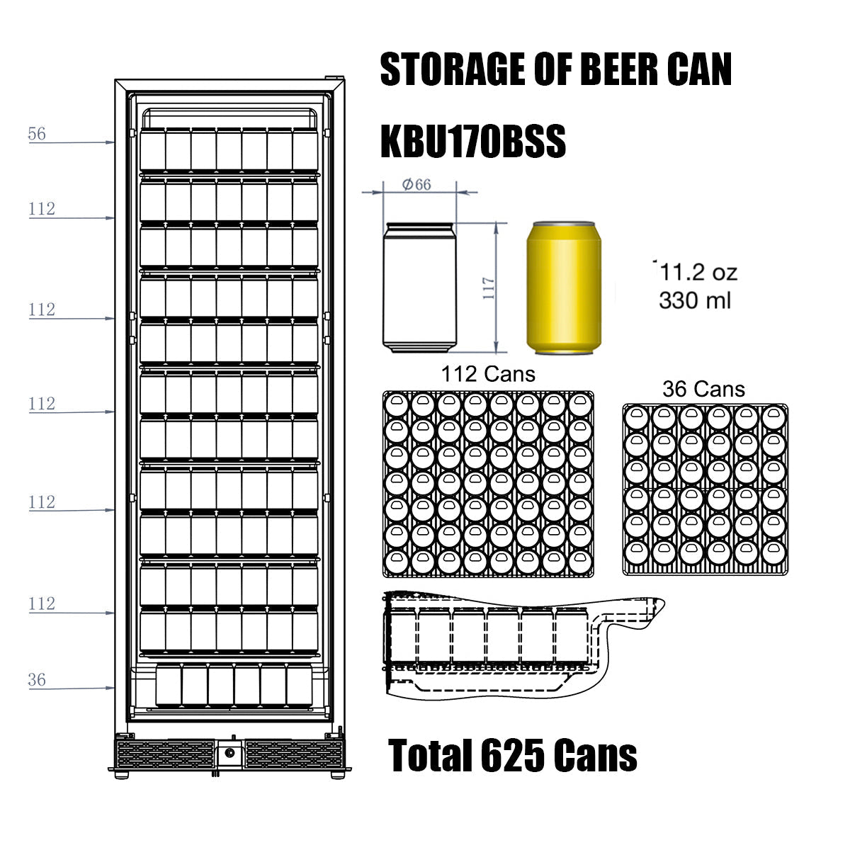 Kingsbottle 72" Large Beverage Refrigerator With Clear LHH Glass Door