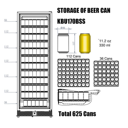 Kingsbottle 72" Large Beverage Refrigerator With Clear LHH Glass Door
