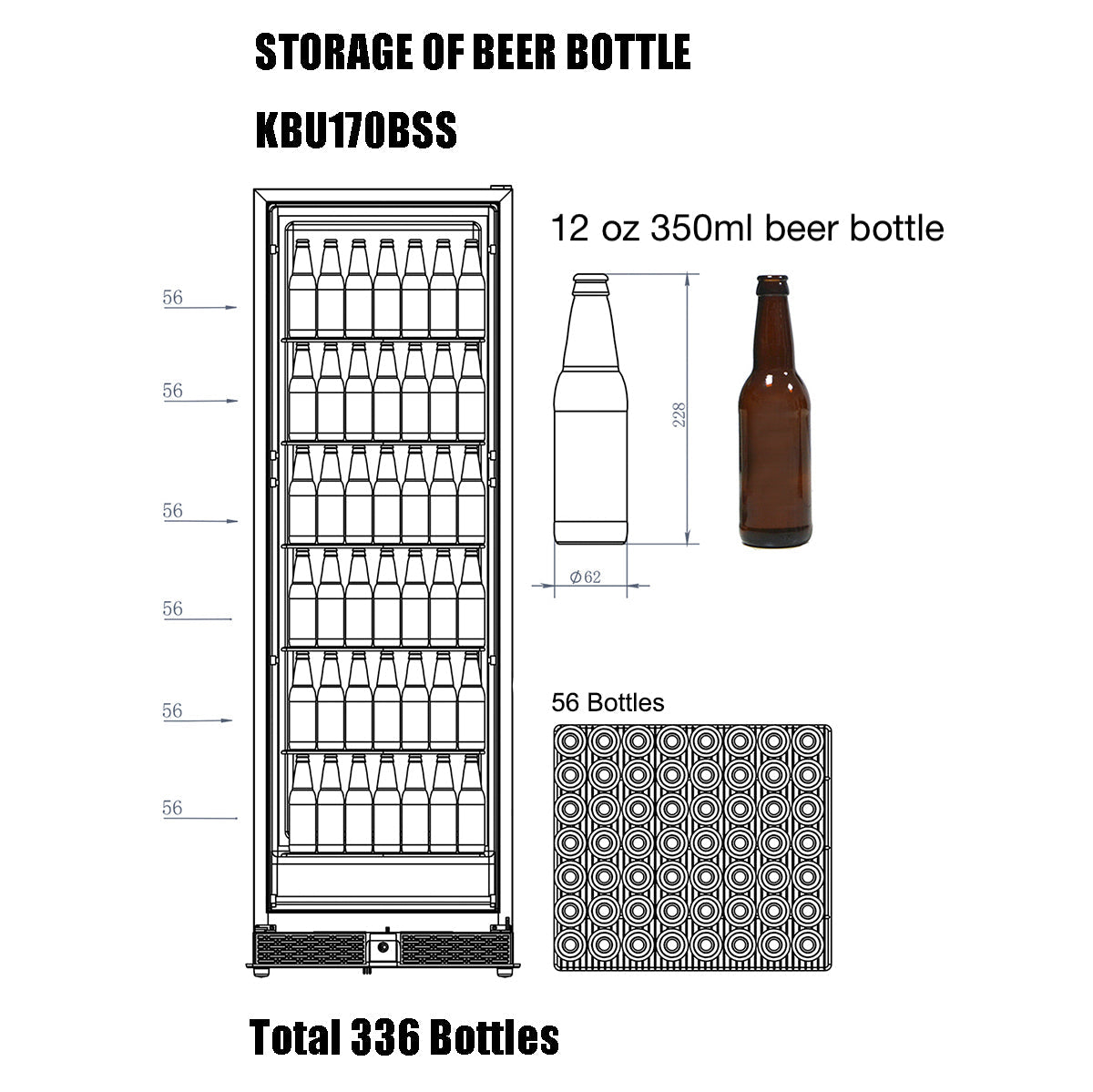 Kingsbottle 72" Large Beverage Refrigerator With Clear LHH Glass Door
